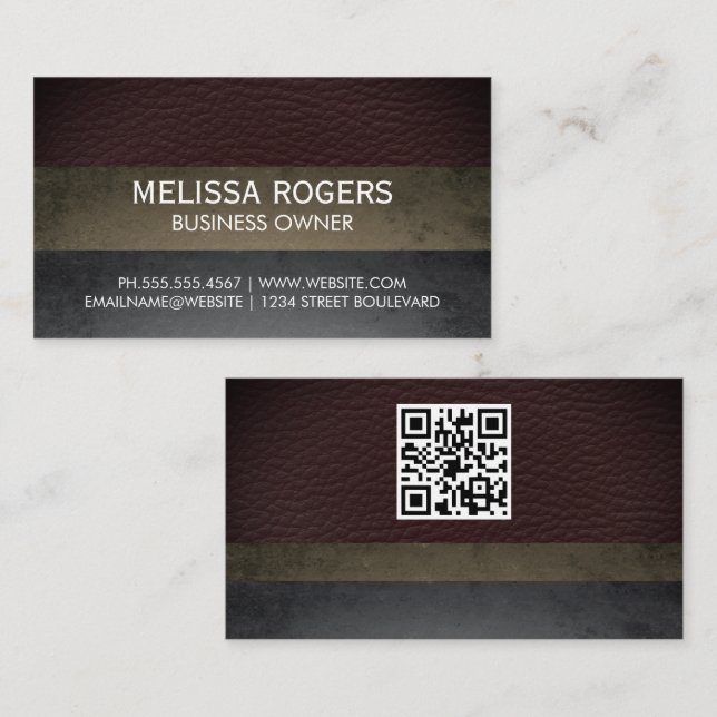 Leather Slate Color Blocks | QR Code Business Card (Front/Back)