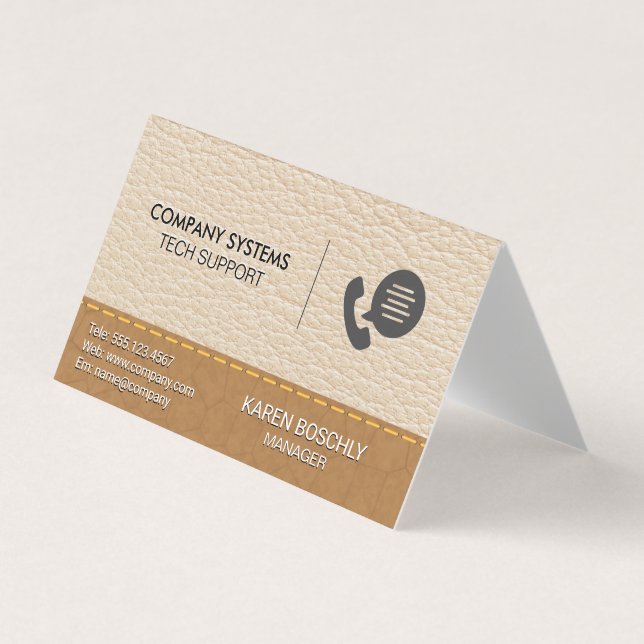 Leather | Stitched Brown Leather Background Business Card (Front)