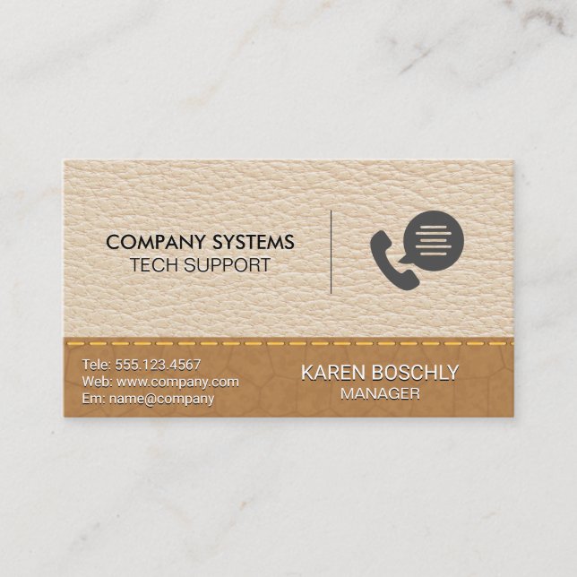 Leather | Stitched Brown Leather Background Business Card (Front)