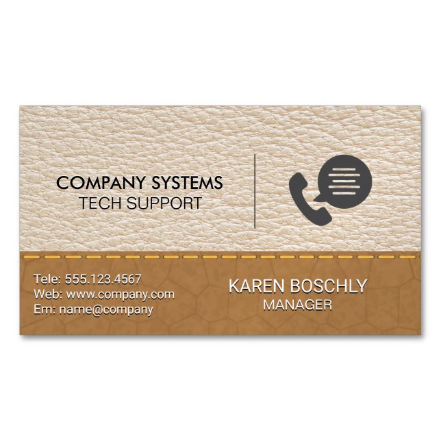 Leather | Stitched Brown Leather Background Business Card Magnet (Front)