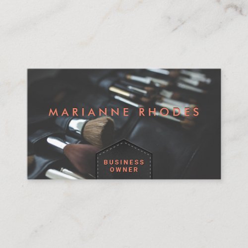 Leather Stitched Flap  Embossed Lettering Brushes Business Card