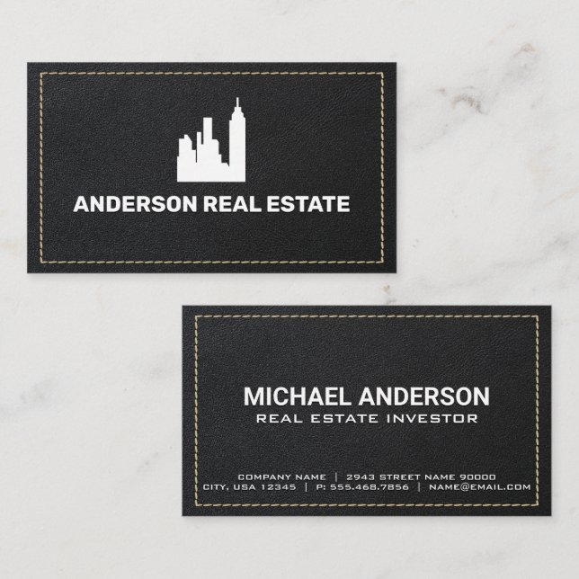 Leather Stitched | Real Estate Agent Business Card (Front/Back)