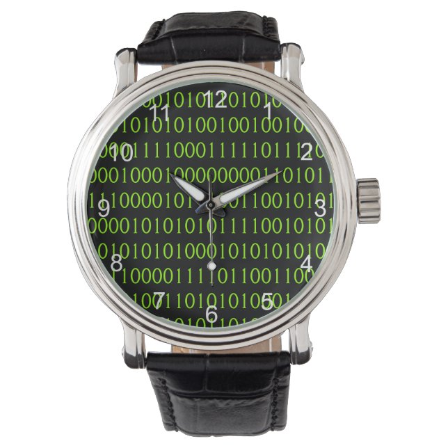 Leather Strap Binary 1 0 Geek Computer Code Name   Watch (Front)