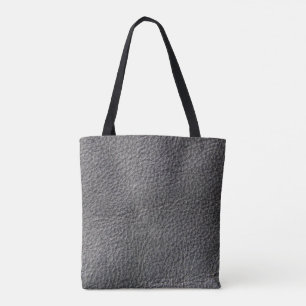 Leather style, dark gray black leather photo print tote bag