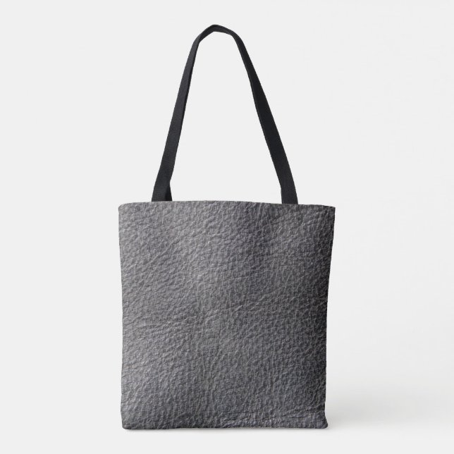 Leather style, dark gray black leather photo print tote bag (Back)