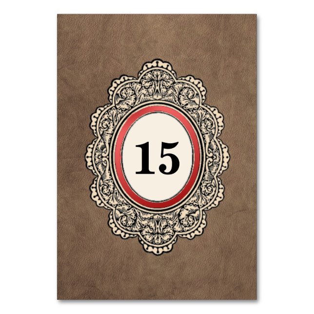 Leather-style Vertical Wedding Table Number (Front)
