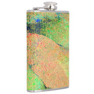 Leather style wrinkled and orange green worn paint flask