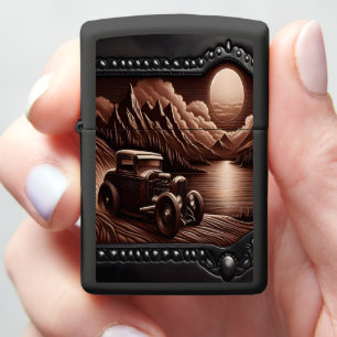 Leather-Styled Vintage Car Landscape Zippo Lighter