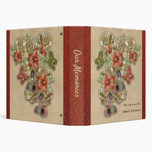 Leather & Suede Flower Art 3 Ring Binder