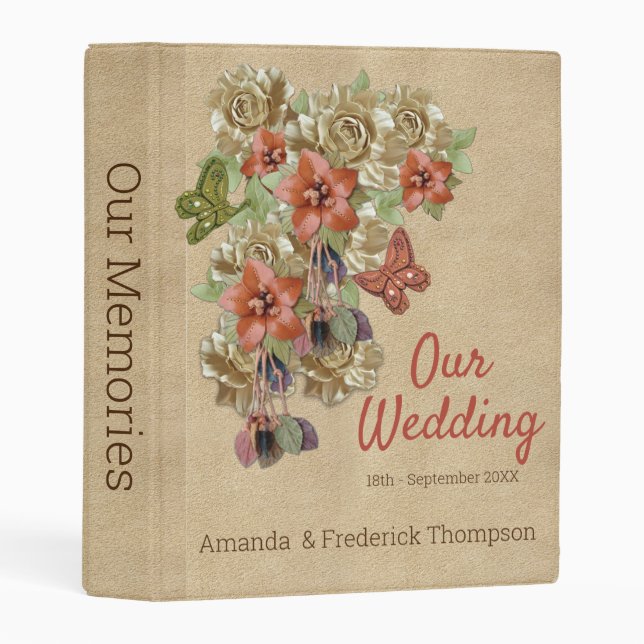 Leather & Suede Flower Art Mini Binder (Front/Spine)