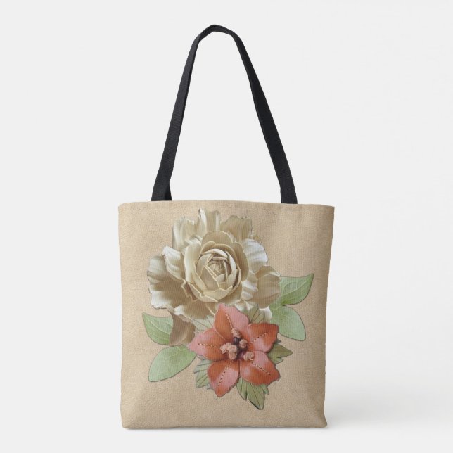 Leather & Suede Flower Art Tote Bag (Back)
