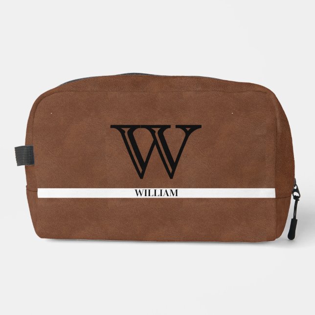Leather Texture Black Monogram Name Dopp Kit (Front)