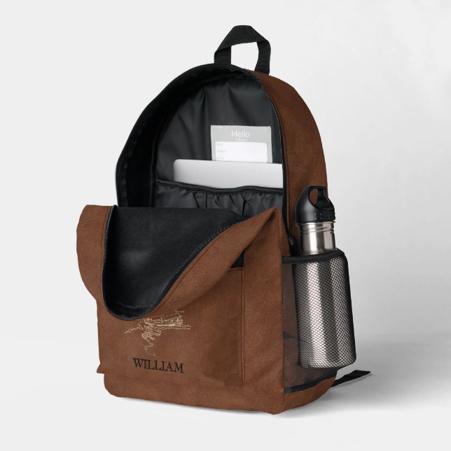 backpack name monogram leather Leather Texture Black Monogram Name Printed Backpack