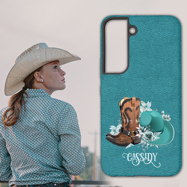 Leather texture cowgirl brown turquoise samsung galaxy case (Creator Uploaded)