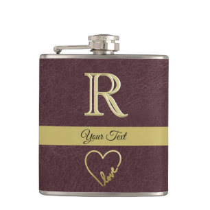 Leather Texture Custom Monogram with Love  Flask
