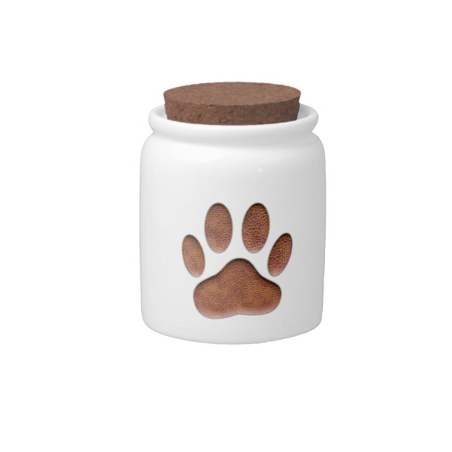 Leather Texture Dog Paw Print Candy Jar (Front)