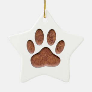 Leather Texture Dog Paw Print Ceramic Ornament
