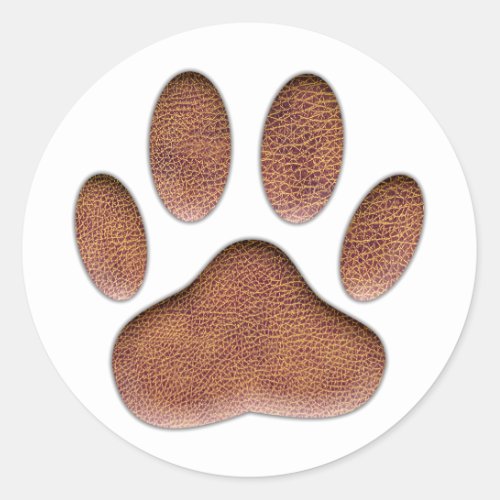 Leather Texture Dog Paw Print Classic Round Sticker