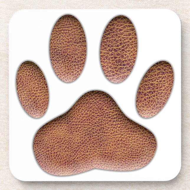 Leather Texture Dog Paw Print Coaster (Front)