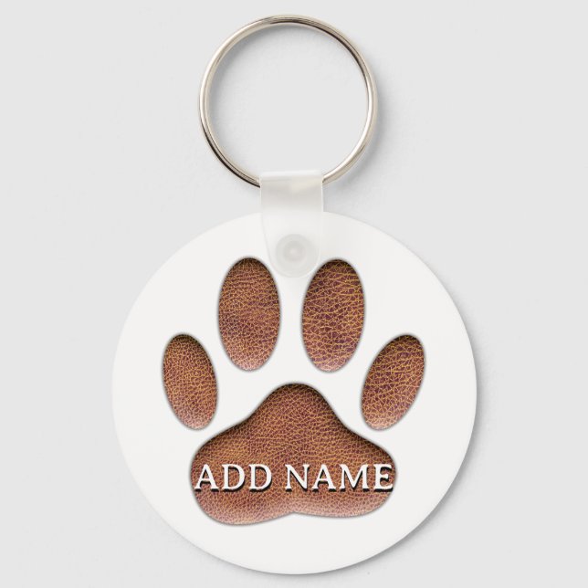 Leather Texture Dog Paw Print Custom Name Keychain (Front)