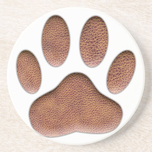 Leather Texture Dog Paw Print Drink Coaster