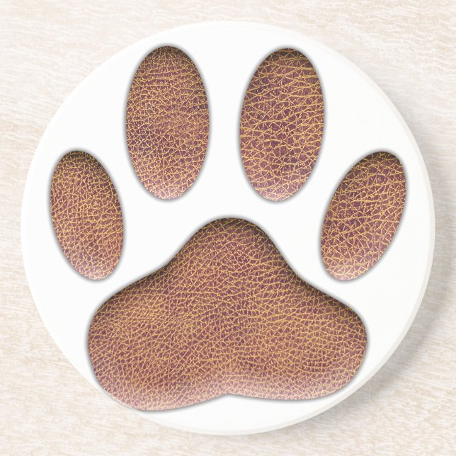 Leather Texture Dog Paw Print Drink Coaster (Front)