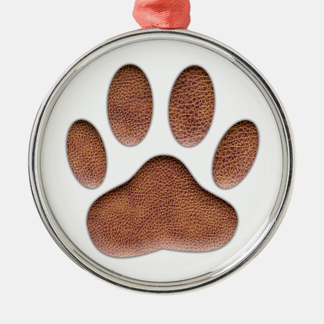 Leather Texture Dog Paw Print Metal Ornament (Front)