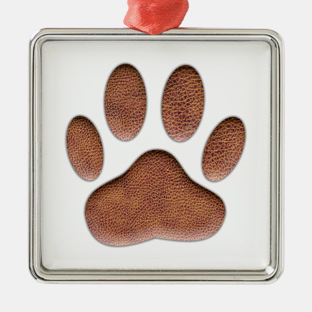 Leather Texture Dog Paw Print Metal Ornament (Front)