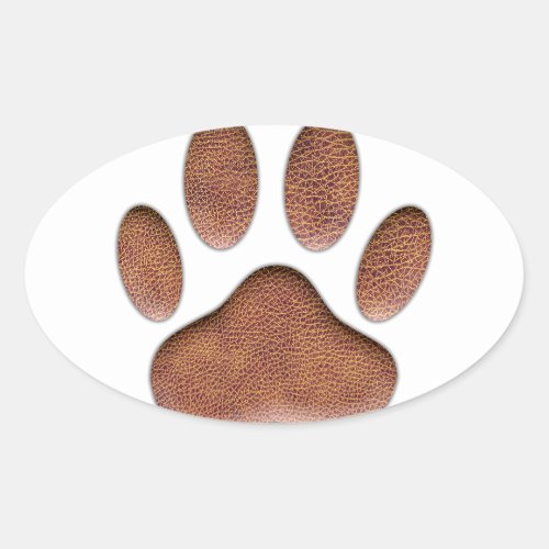Leather Texture Dog Paw Print Oval Sticker