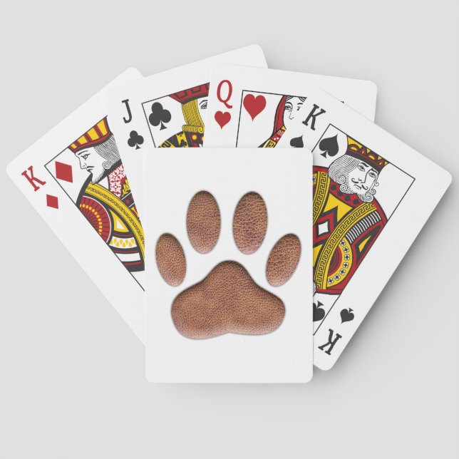 Leather Texture Dog Paw Print Poker Cards (Back)