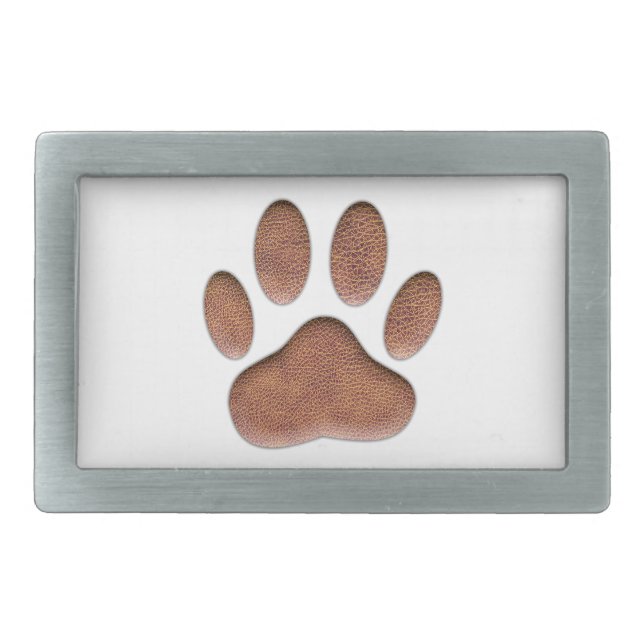 Leather Texture Dog Paw Print Rectangular Belt Buckle (Front)