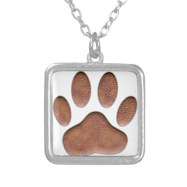 Leather Texture Dog Paw Print Silver Plated Necklace (Front)