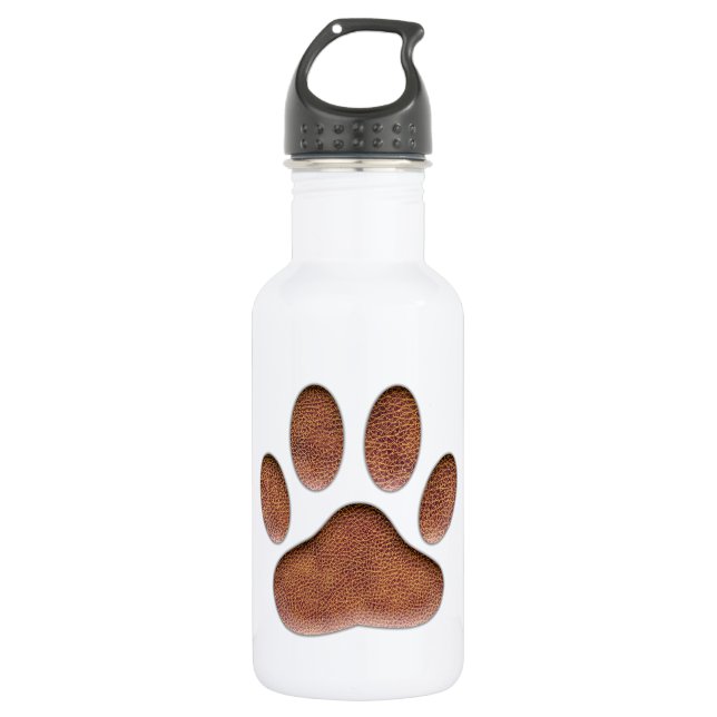 Leather Texture Dog Paw Print Stainless Steel Water Bottle (Front)