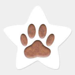 Leather Texture Dog Paw Print Star Sticker