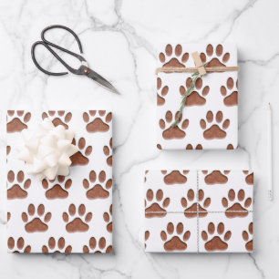 Leather Texture Dog Paw Print Wrapping Paper Sheets
