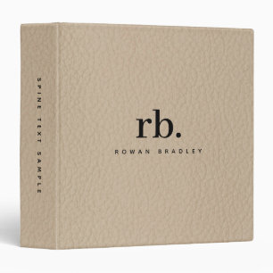 Leather Texture Minimalist Personalized Monogram 3 Ring Binder