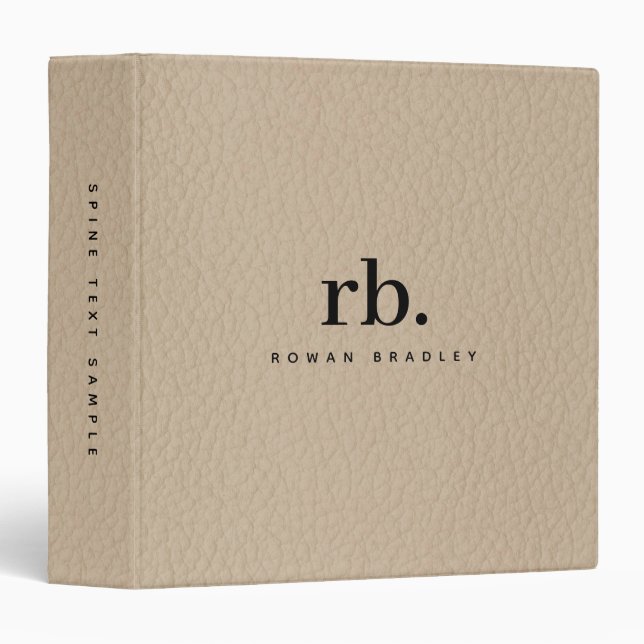Leather Texture Minimalist Personalized Monogram 3 Ring Binder (Front/Spine)