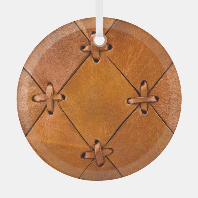 Leather texture, natural selvage detail. glass ornament (Front)