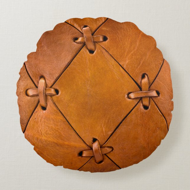 Leather texture, natural selvage detail. round pillow (Front)