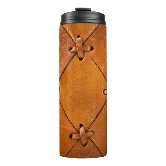 Leather texture, natural selvage detail. thermal tumbler (Front)