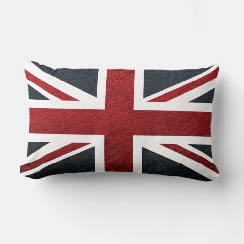 Leather Texture Pattern Union Jack BritishUK Fla Lumbar Pillow