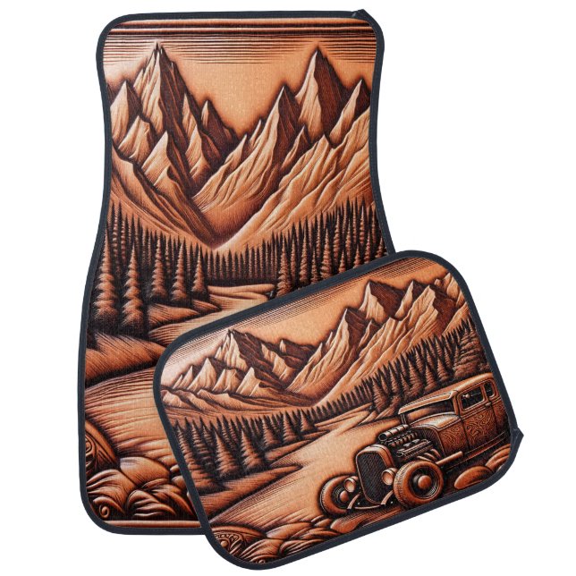 Leather Textured Classic Car Art Floor Mat (Set)
