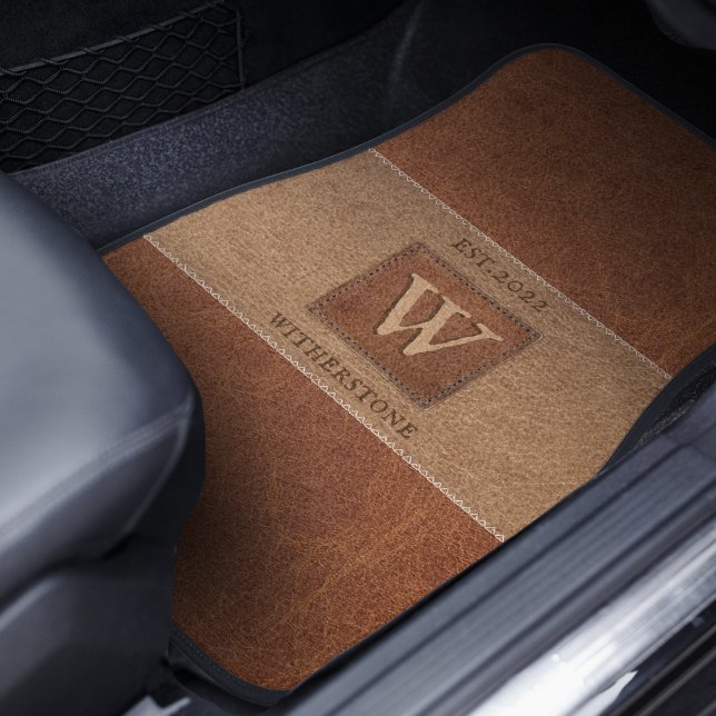 Leather Tone Stripe Chestnut Brown Car Floor Mat (Creator Uploaded)