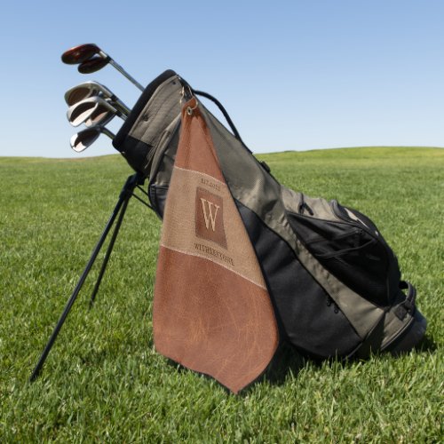 Leather Tone Stripe Chestnut Brown Golf Towel