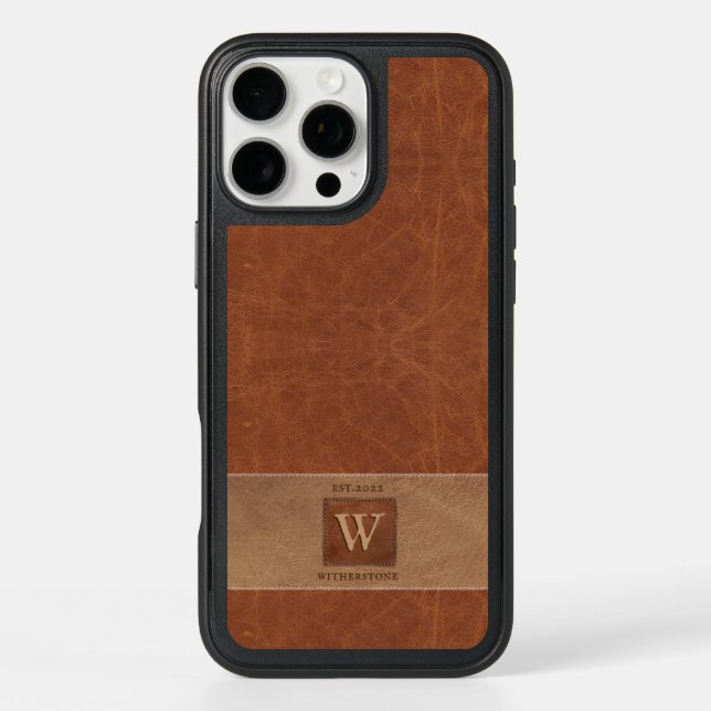 Leather Tone Stripe Chestnut Brown Otterbox iPhone Case (Back)