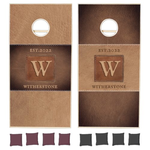 Leather Tone Stripe Horizontal Tan and Brown Cornhole Set