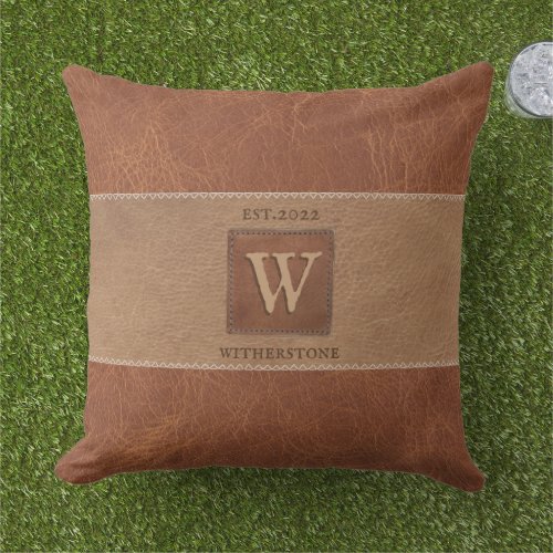 Leather Tone Stripe Horizontal Tan Chestnut Outdoo Outdoor Pillow