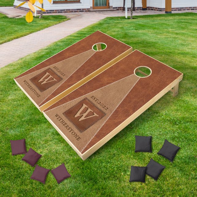 Leather Tone Triangle Tan and Chestnut Brown Cornhole Set (Creator Uploaded)