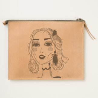 Leather travel pouch with Elven girl design