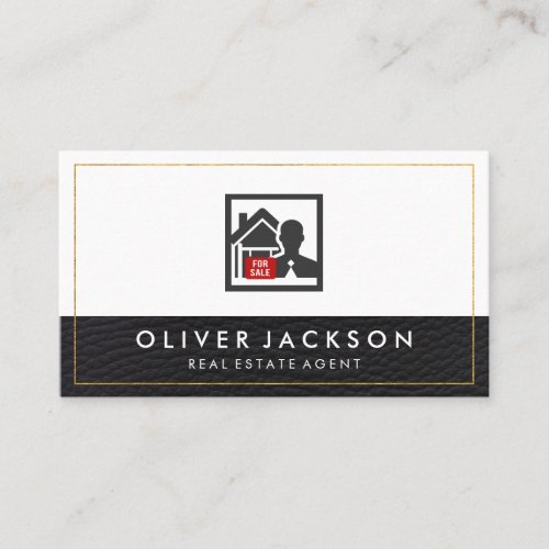 Leather Trim Lux Gold Border Realtor Business Card